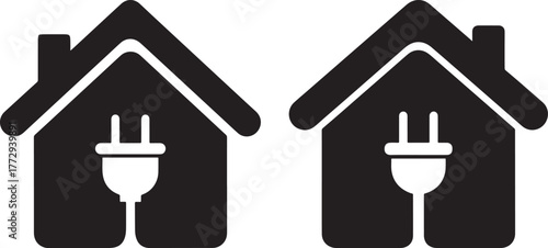 Two houses with electrical plugs silhouette