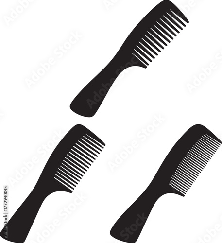 Three black hair combs silhouette