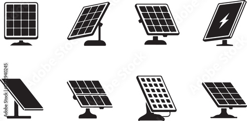 Solar Panel Vector Set: Green Energy, Sustainable Technology, and Renewable Resource Illustrations for Environmental Projects