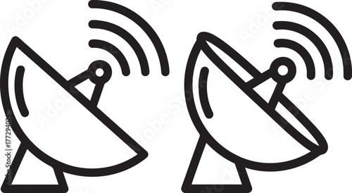 Two satellite dishes transmitting signals silhouette