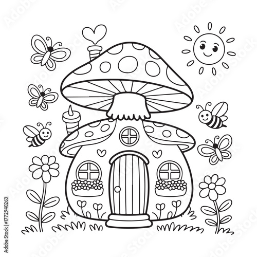Whimsical House Bold & Easy Coloring Page, bold and easy coloring book, Coloring page, whimsical coloring book for kids, bold and easy coloring book, victor art, fairy house coloring page, victor art,