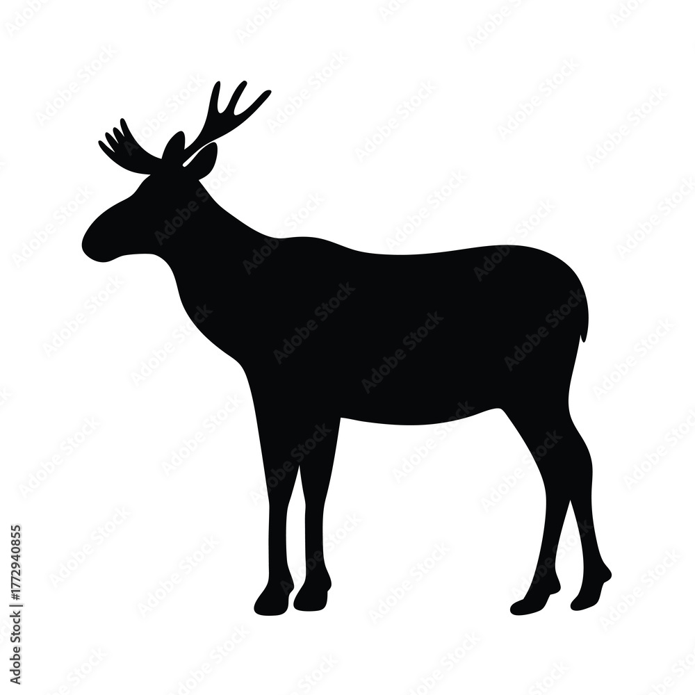 Obraz premium Silhouette of a Majestic Moose Standing Tall Against a White Background