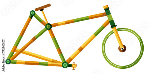 Bamboo bicycle frame illustration in green and orange colors  