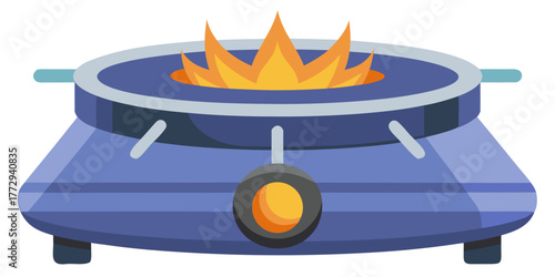 Biogas burner stove with flame illustration in flat design  