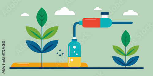 Drip irrigation system watering plants in a modern garden design  