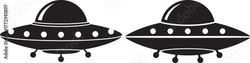 Two retro ufo flying saucer silhouette