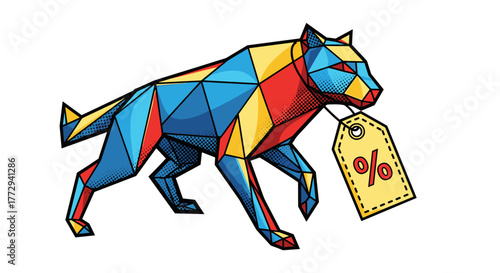 Geometric animal carrying discount tag in vibrant colors  