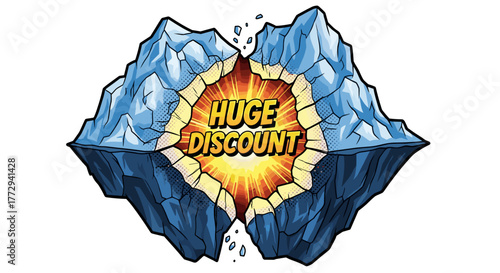 Icebergs splitting apart to reveal huge discount in vibrant colors  