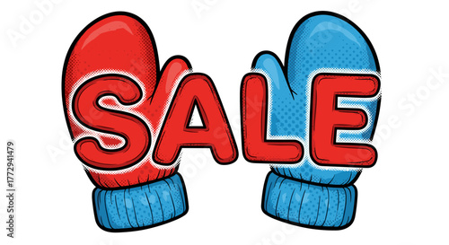 Woolen mittens forming the word SALE in colorful design  