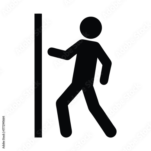 Icon of person pushing a door open or entering a space