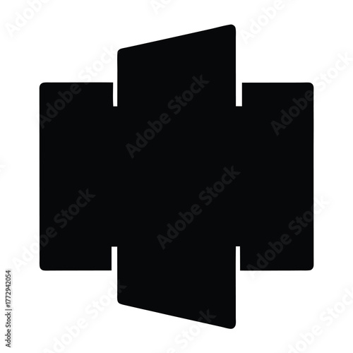 Stylized Black Cross Symbol with Geometric Forms and Sharp Edges