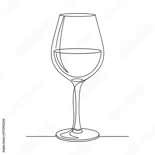 Minimalist single line drawing of a wine glass filled with white wine