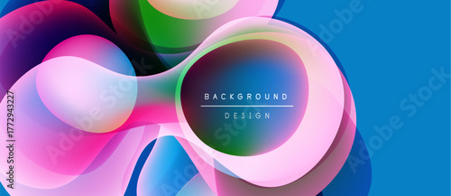 Abstract colorful layers create dynamic flowing shapes. Vivid hues blend, forming modern background design. Brightness contrasts, smooth gradients present.