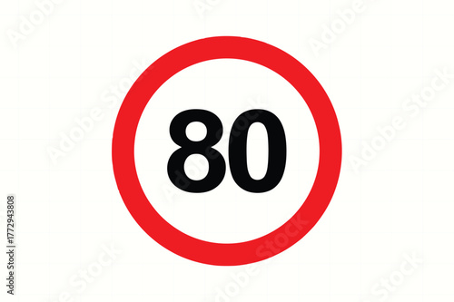 Speed limit 80 road sign circular warning traffic symbol vector