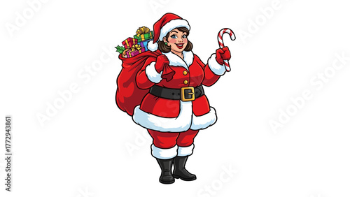Joyful Spirit: An animated figure, radiating warmth and merriment, embodies the essence of the season with a sack of gifts, sweets, and a heartwarming smile.