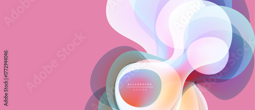 Abstract swirls, pink backdrop. Soft colors blend, creating dynamic visual flow. Modern design element, smooth gradients present.