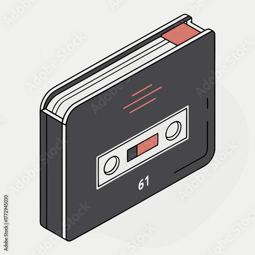 Isometric Black Book Designed as an Audio Cassette with Number 61 tape music