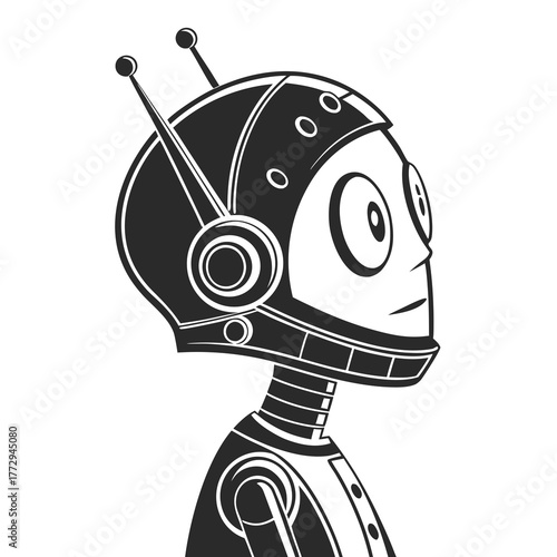 Profile View of a Black and White Robot Head with Wide Eyes android artificial intelligence