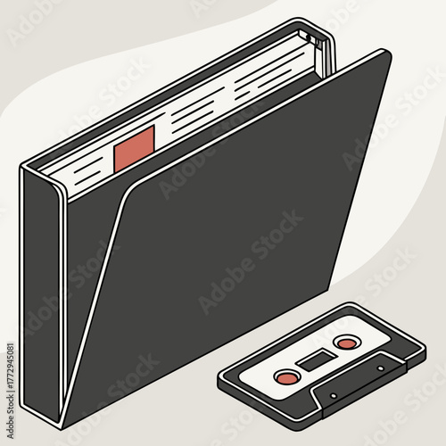 Open Black Folder with Red Tab and Audio Cassette document file
