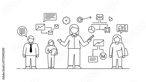 Business people working together in line style