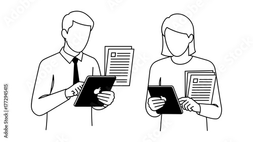 Business concept showing people working on tablets