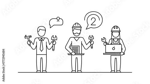 Construction workers with tools