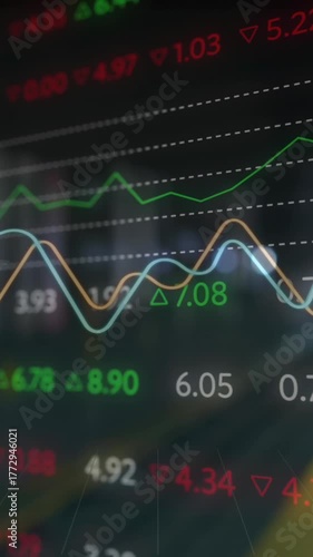 Animation of stock market data processing against train arriving on the station