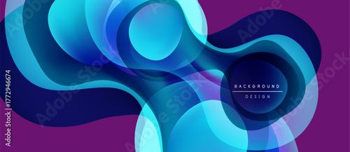 Abstract flowing shapes, vibrant blues, purples create dynamic background. Modern design, smooth gradients offer visual interest.