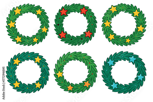 Colorful decorative wreaths for festive occasions and celebrations. Set of 6 vector illustration