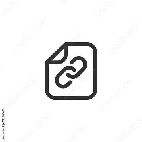 Linked document, linear icon. File with connection or embedded link. Line with editable stroke.