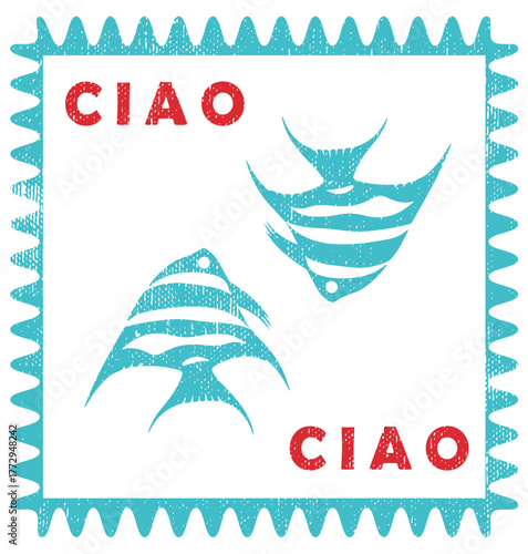 blue ciao! Graphic design print t-shirts fashion, illustration, vector, posters, cards, stickers, mug. italian style vibrant posters with Italian text Ciao, Dolce Vita, Bella Vita. Wavy hand-drawn