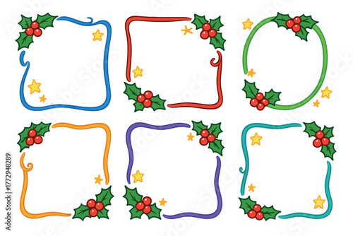 Decorative holiday frames for festive occasions and celebrations. Set of 6 vector illustration