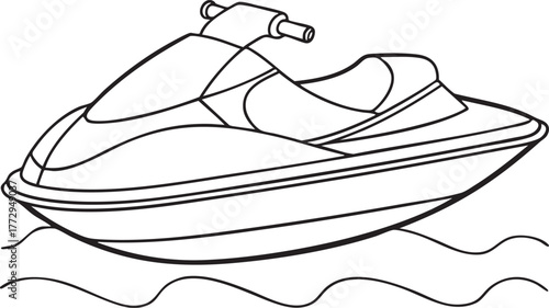 Jet ski outline illustration riding waves for water sports and marine adventure themes
