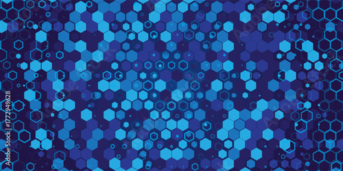 Abstract Digital Blue Hexagons Business or Science Background. Medical Research or Tech Innovation Online Webinar Presentation Event. Conference or Forum Vector Illustration Backdrop.