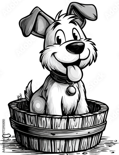 Cute Cartoon Dog In A Basket Hand