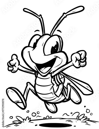 Cartoon Ant Character Running Cheerfully Black And