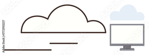Abstract cloud connected with monitor highlighting cloud computing, data sharing, remote work, technology, online collaboration, business solutions, digital storage. Simple flat metaphor