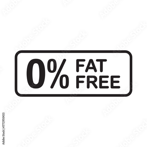 Zero percent fat free food label sticker or stamp