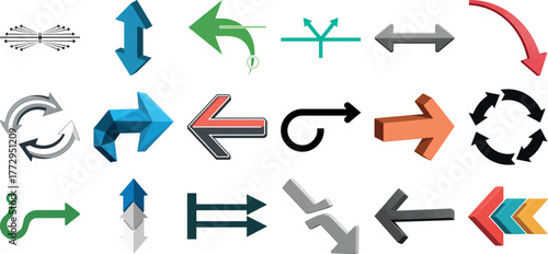 Assortment of diverse arrow shapes and symbols