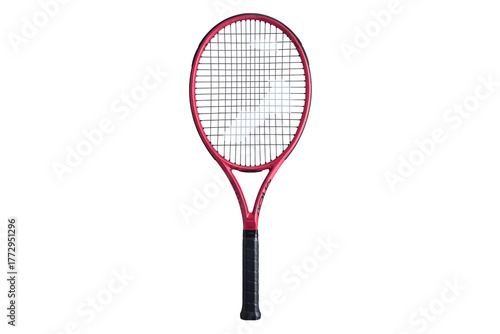 Vibrant pink tennis racket ready for action, perfect for sports equipment, athletic gear, and lifestyle branding needs