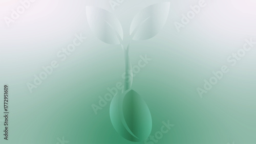 A single tulip bud and two leaves on a gradient background