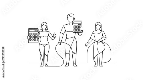 Three accountants with calculator and ribbon