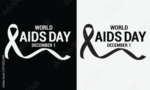 World AIDS Day Awareness Typography T-Shirt Design | Red Ribbon Hope and Support Graphic	

