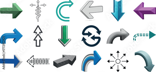 Variety of arrow graphics and icons representing different actions and directions
