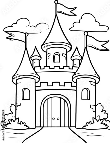 Charming Fairytale Castle Outline Black And White