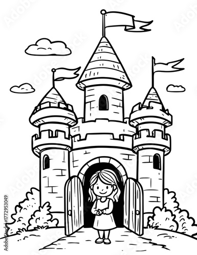 Charming Fairytale Castle Sketch With A Young