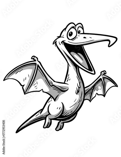Cute Pterodactyl Cartoon Vector Illustration Black And