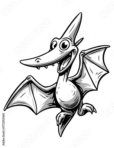 Cute Cartoon Pterodactyl Vector Illustration Black And