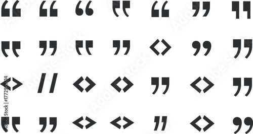 Collection of various quotation marks and punctuation symbols in a grid pattern on a white background