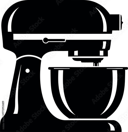 Silhouette of a classic stand mixer with a bowl for baking and cooking preparation